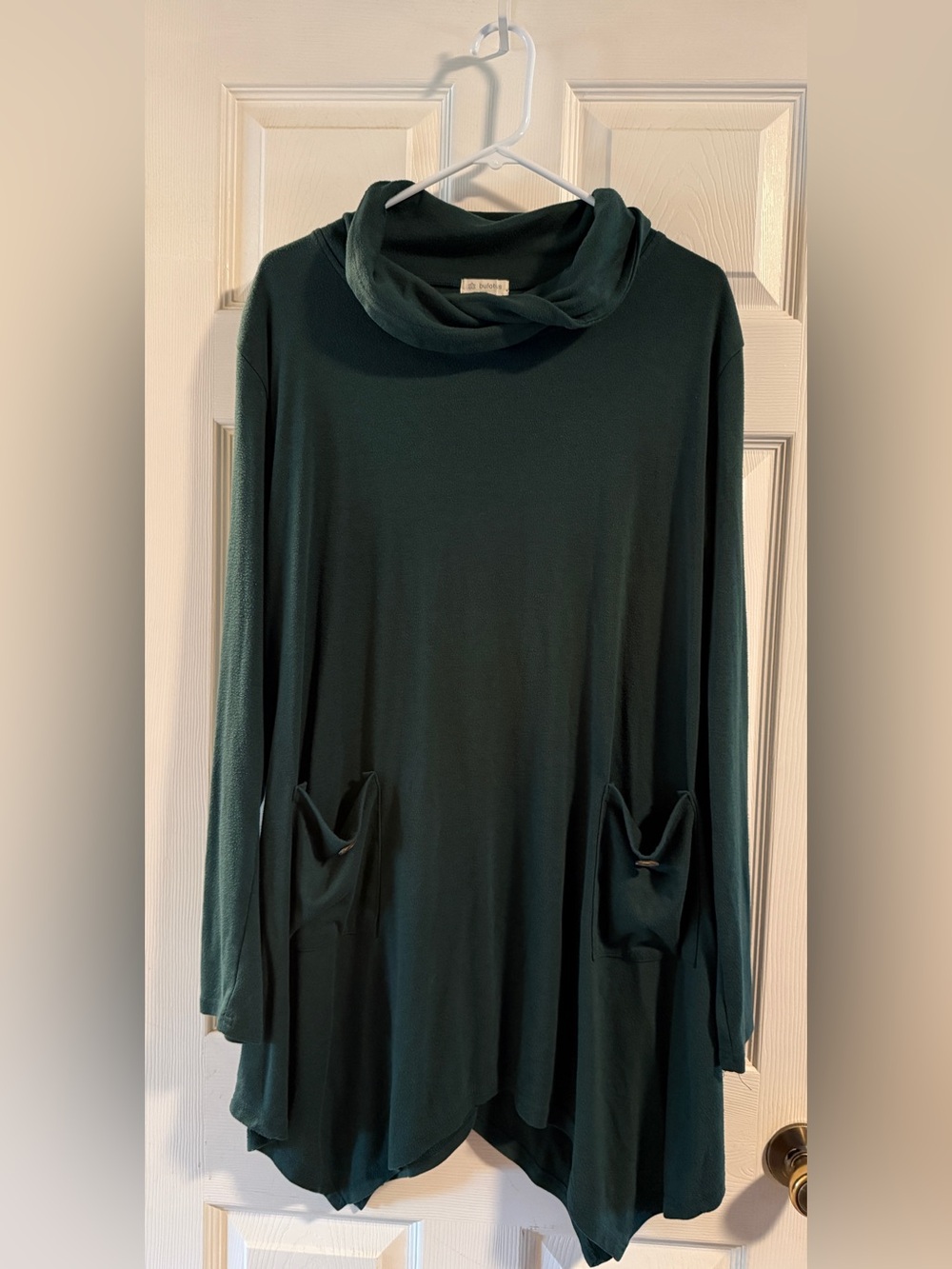 Cozy Dark Green Cowl Neck Tunic with Pockets